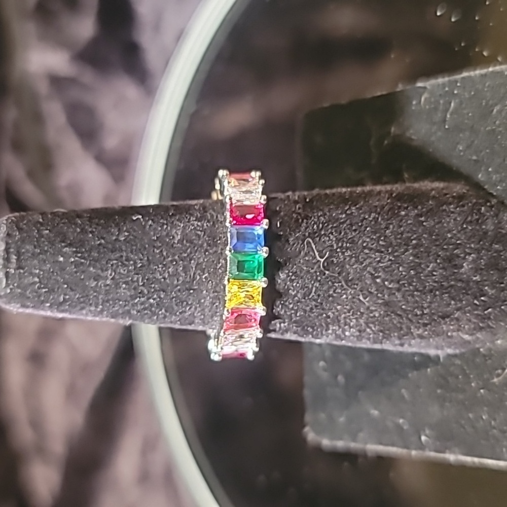 0516. Multicolor Lab Gemstones in 925 Sterling Silver Sparkly 💫Ring💜❤️💚💙🩵 - Picture 6 of 13